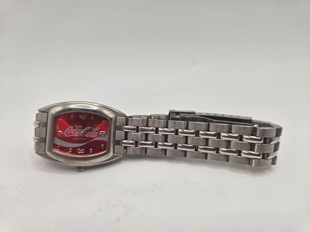 Coca-Cola Collectible Stainless Watch Red Metallic Gloss Logo Needs Battery